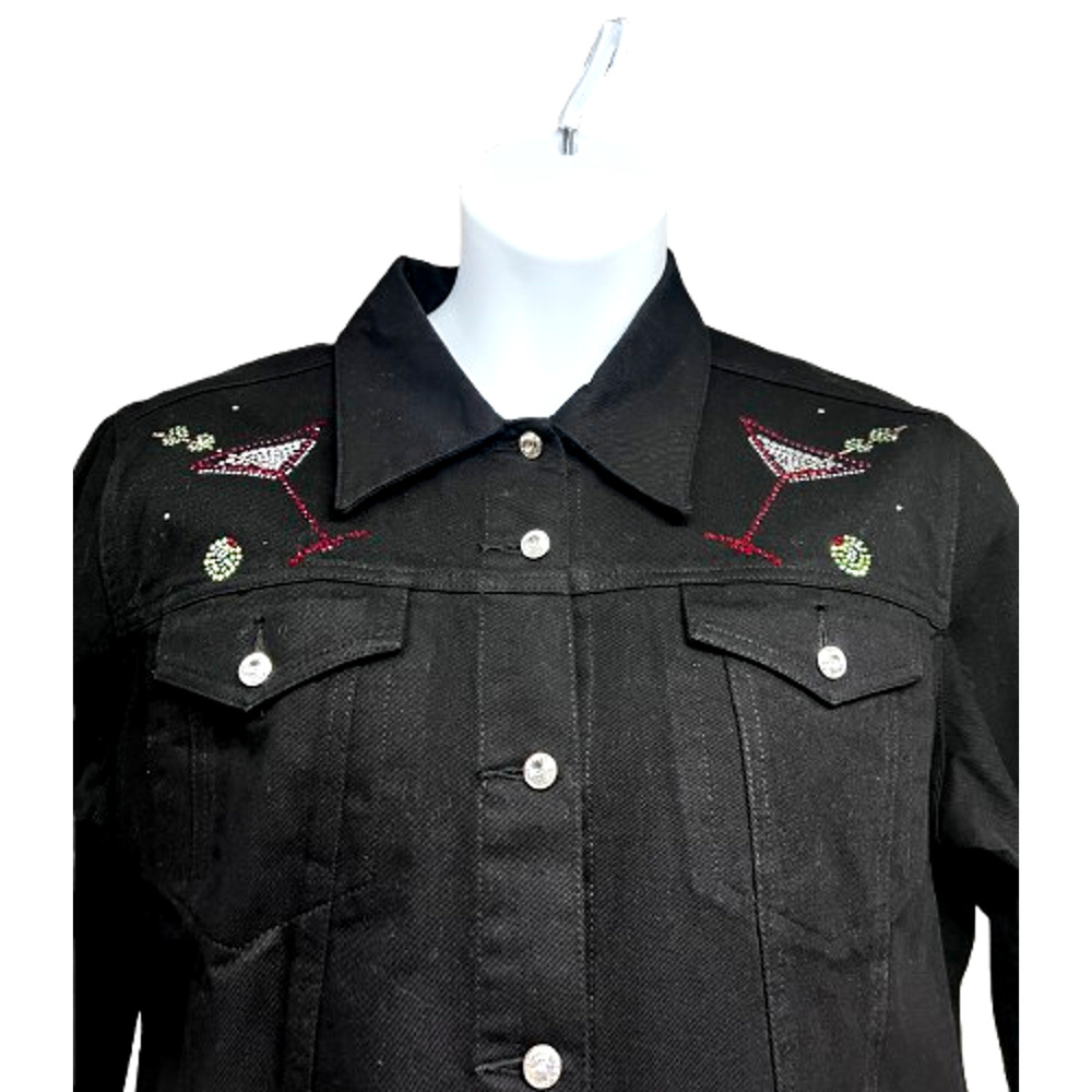 Christine Alexander Embellished Black Denim Bling Button Up Jacket XL Cocktails - Picture 4 of 9